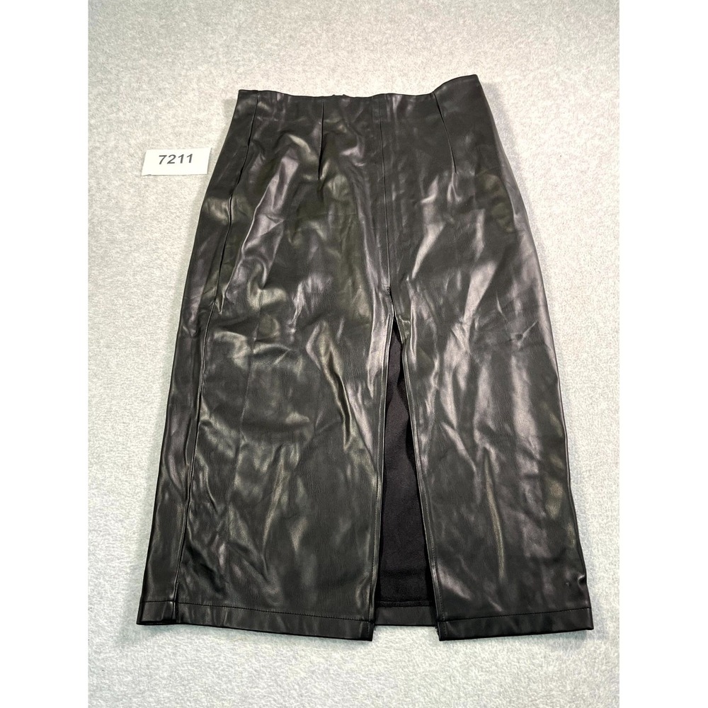 Primark Straight Skirt Womens 10 Black Front Slit Back Zip Formal Business
